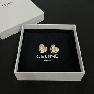 Celine Heart Logo Stud Earrings Women Gold